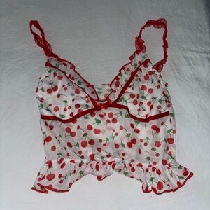 Cherry Print Ruffled Crop Top